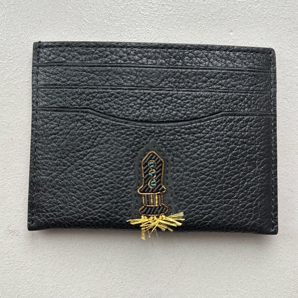 Coach Black Leather rocket ship flat card holder - OS